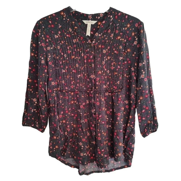 Matilda Jane Gray Floral Button Up Peasant Babydoll Top Size S Pintuck 26652T - Picture 2 of 8